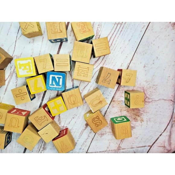 31 Vintage Math And Letter Wooden Painted Blocks Addition Subtraction Blocks - Picture 10 of 11